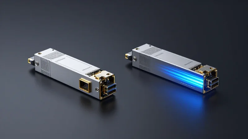 Side-by-side comparison of two high-performance transceivers on a dark surface.