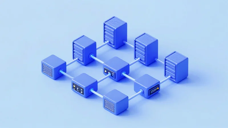 Isometric 3D model of a robust and reliable network architecture.