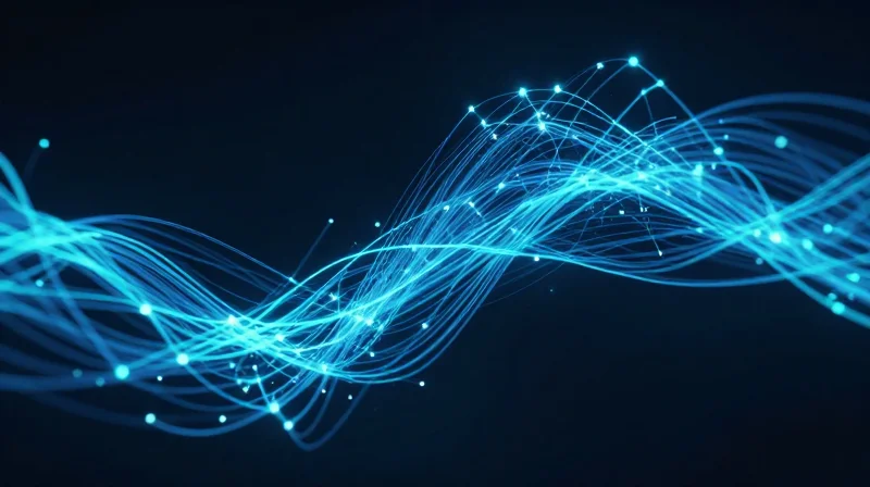 Abstract visualization of global data streams and network connectivity nodes.