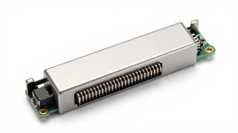 Macro photography of a high-performance SFP transceiver module.