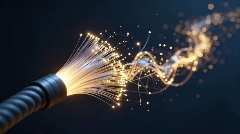 Abstract representation of financial data evolution from fiber optic cables to high-speed data streams.