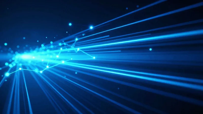 High-speed light trails representing nanosecond latency differences.