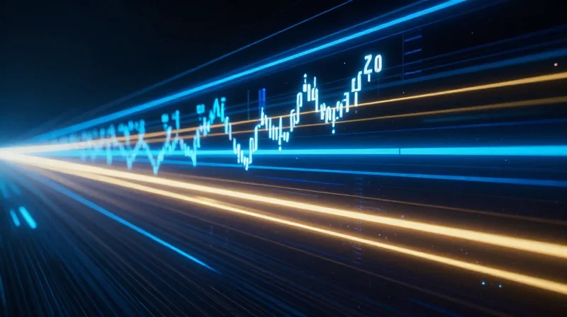 Abstract representation of microsecond trading speed with light trails.