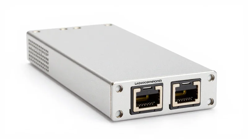 High-end optical transceiver module on a white background.