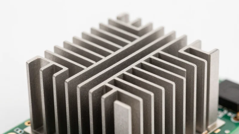 Close-up of industrial heat dissipation fins on hardware.