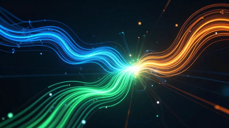 Abstract visualization of data streams representing bandwidth, latency, and power efficiency.