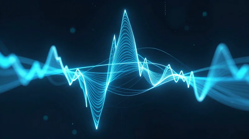 Abstract data visualization representing low latency with smooth upward trending light trails.