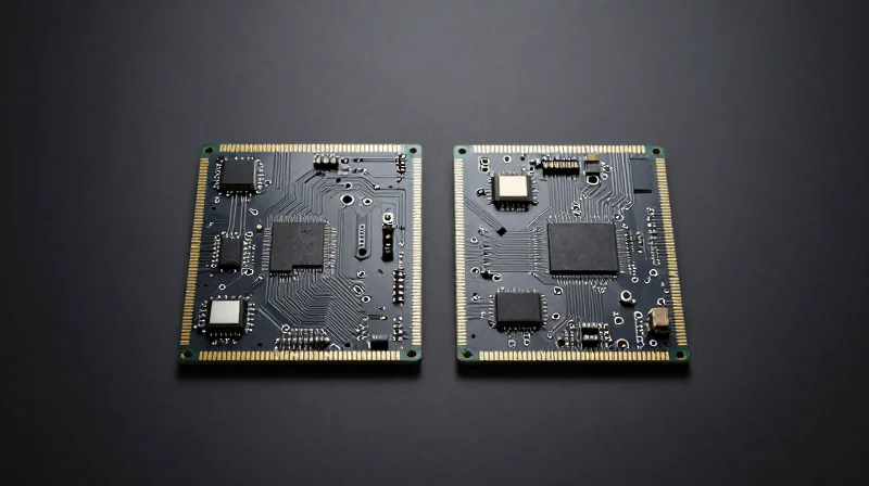 Comparison of different hardware interconnect modules side-by-side on a dark table.