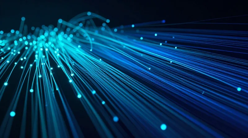 Solving Latency and Bandwidth Bottlenecks in Distributed Networks Abstract tech concept showing high-speed data streams and glowing nodes in a cybernetic space.