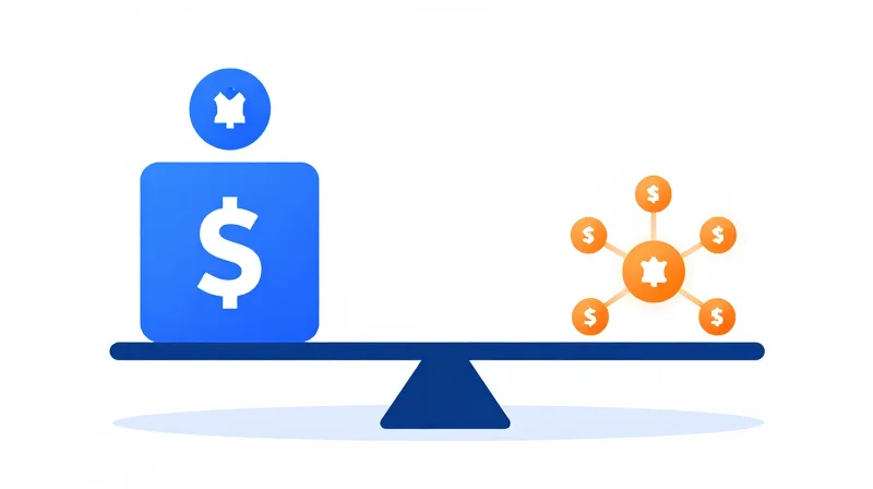 Total Cost of Ownership (TCO) Analysis Flat vector illustration of a scale balancing an investment block with operational nodes.