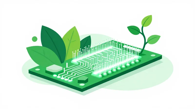 Abstract illustration representing green technology and sustainable optical manufacturing.