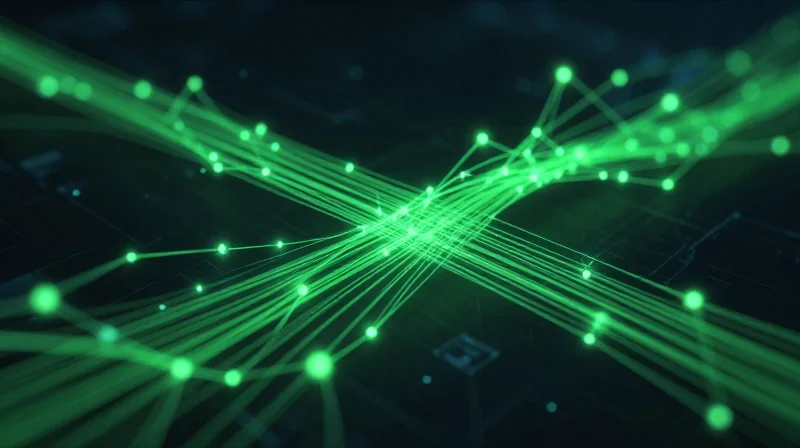 Power Consumption: The Hidden Operational Expense Glowing green and blue energy pulses flowing through digital circuits representing power efficiency.