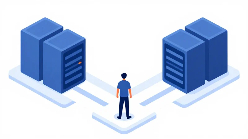 Strategic Sourcing: When to Choose Wholesale China Flat vector illustration of a professional making a strategic choice between two paths of server hardware.