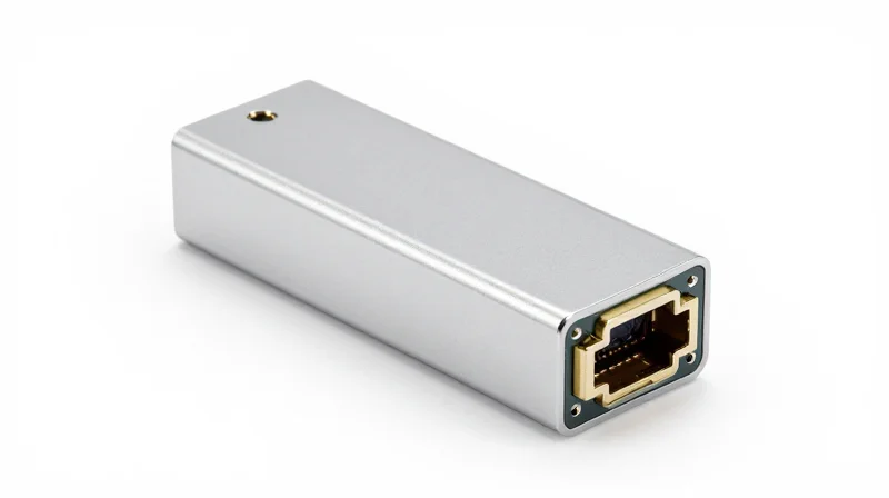 Close-up product shot of a high-performance QSFP28 optical module showing precision engineering.