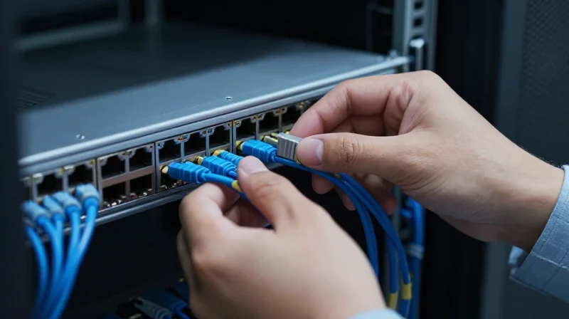 Technician hands installing an optical module into a network switch to demonstrate compatibility.