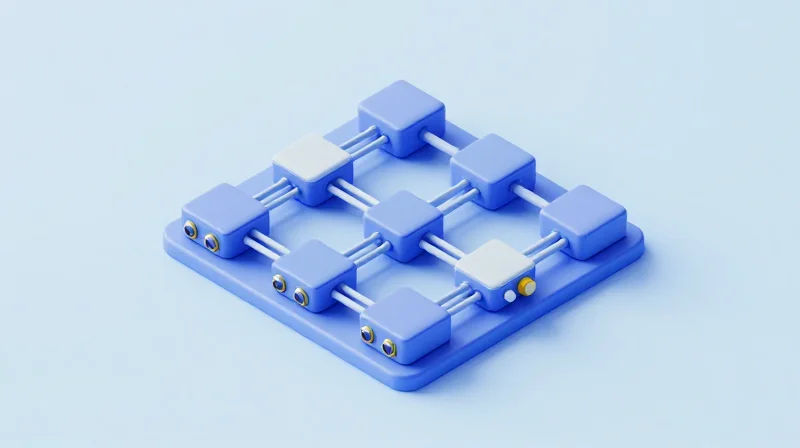 Isometric 3D illustration of standardized network modules fitting into a modular system frame.