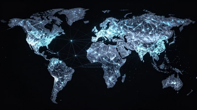 Abstract visualization of global network connectivity and digital infrastructure nodes.