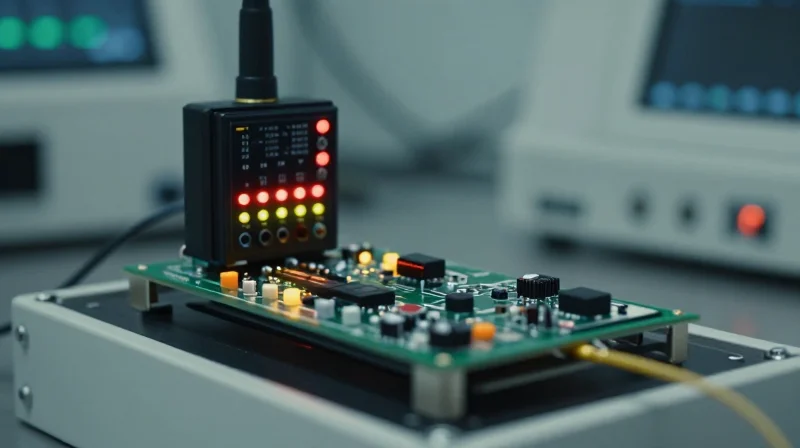 Transceiver module undergoing rigorous performance testing in a professional lab.