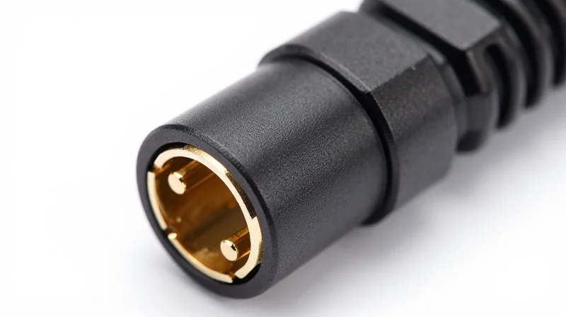 Macro close-up shot of a high-quality network cable connector showing precision engineering.