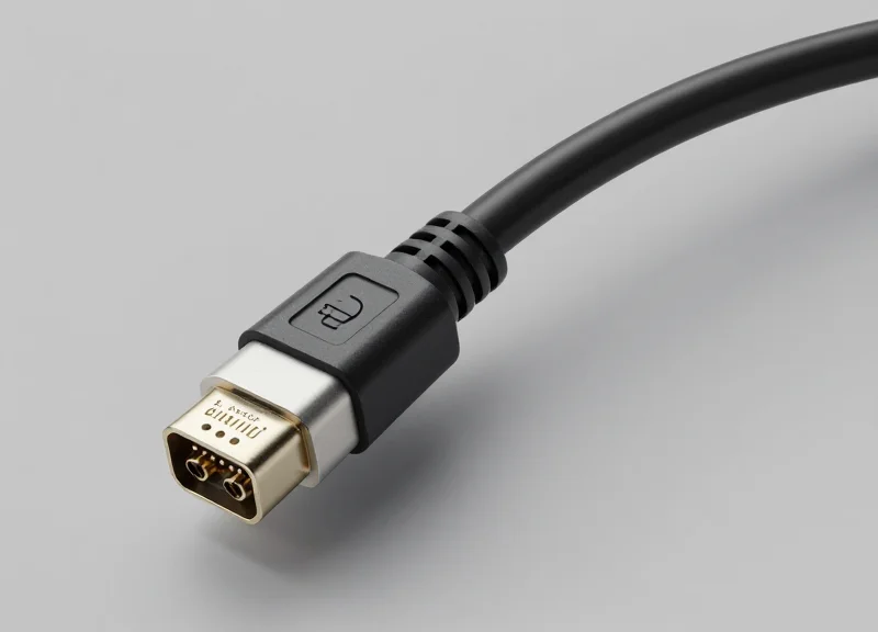A close-up, high-quality product shot of a high-speed networking DAC cable with a metallic SFP+ connector on a clean, neutral background.
