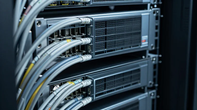 Optimizing Airflow and Cooling Through Precision Cabling A close-up of organized cabling within a server rack showing clear paths for cooling airflow.
