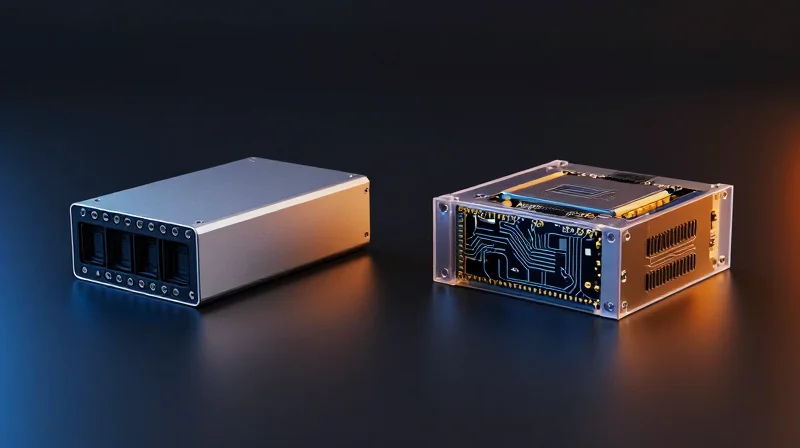 A side-by-side comparison of a standard optical transceiver and a custom-engineered OEM optical module.