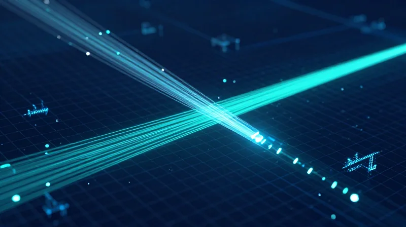 Abstract visualization of high-speed light signals representing nanosecond precision and low latency.