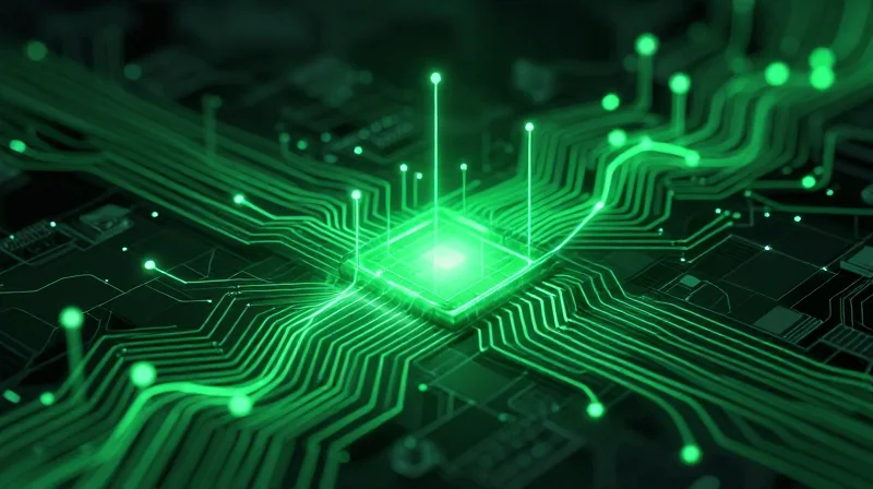 Visual representation of energy-saving optical circuits reducing data center power consumption.