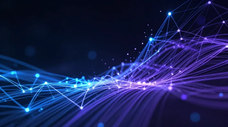 Abstract digital infrastructure with glowing fiber optic streams and data nodes representing global network connectivity.