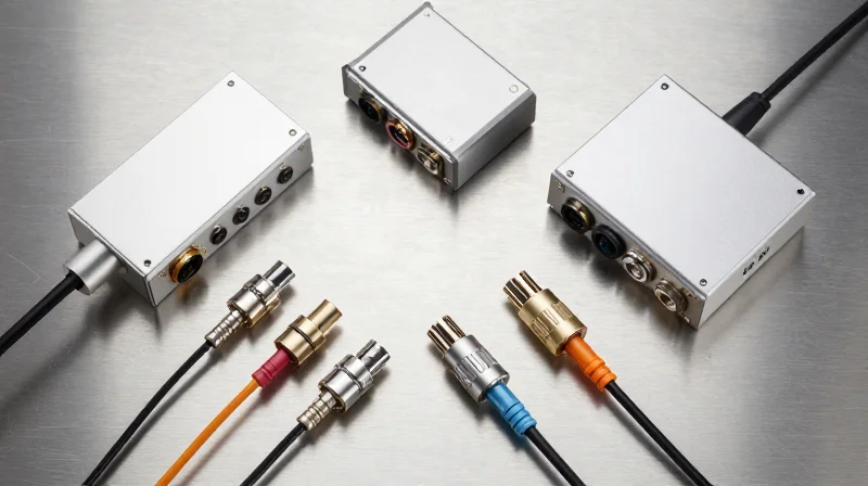 A neatly arranged collection of various optical transceivers including SFP and QSFP modules on a sleek surface.