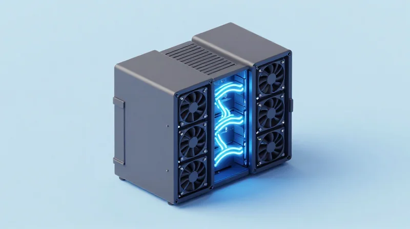 Isometric 3D illustration of a server rack section showing cooling airflow paths.