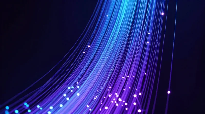Abstract visualization of high-speed data flow in a modern AI-driven data center environment
