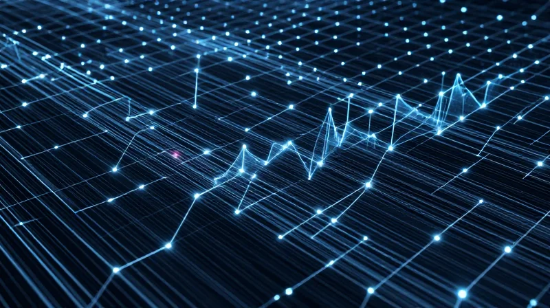 Conceptual art of a futuristic high-density networking fabric with fast light speed data trails