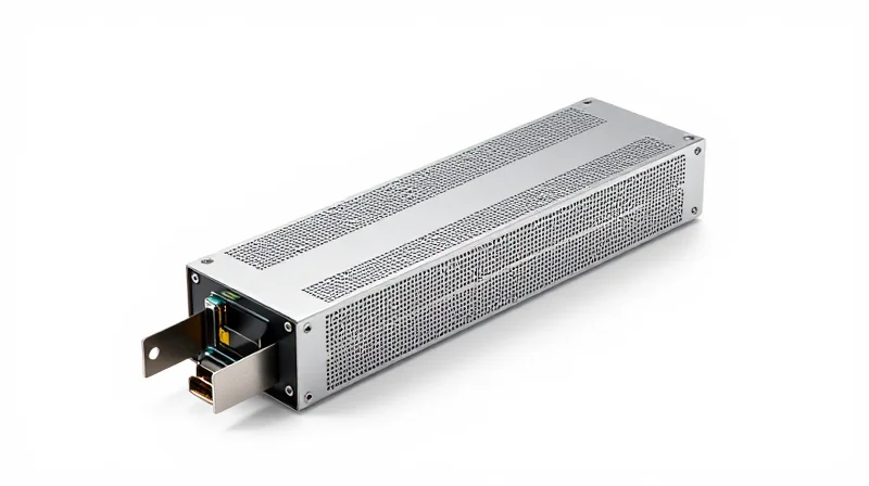 A professional studio shot of a high-performance optical transceiver module.