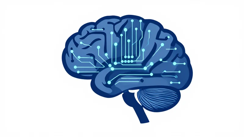Vector illustration showing a stylized brain and data streams predicting hardware failure.