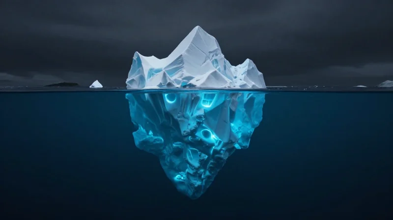 Total Cost of Ownership (TCO) Framework Surrealist illustration of an iceberg where the tip represents unit price and the massive submerged part represents hidden operational costs