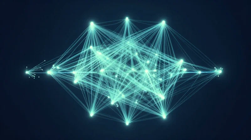 The Evolution of Optical Network Infrastructure Abstract surrealist art showing the growth of a fiber optic network into a complex crystalline structure.