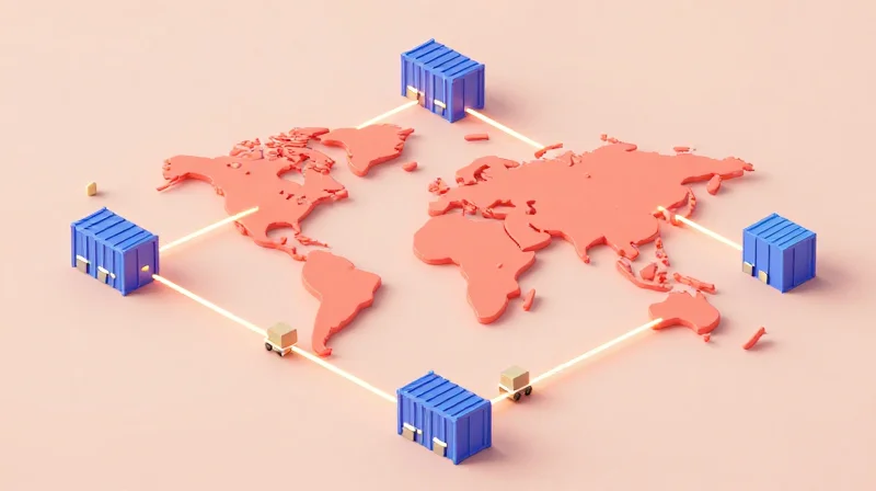 Solving Common Pain Points in Optics Logistics Isometric 3D view of a global tech logistics network with glowing data paths and shipping routes.