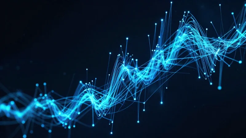 Efficiency Gains: Power Consumption and Signal Integrity Abstract visualization of glowing high-speed data streams representing power efficiency