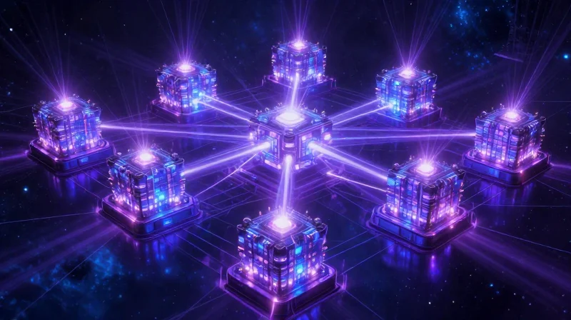 CPO in the AI Era: Enabling Massive Scale-Out Fabrics Abstract digital illustration of a massive scale-out AI networking fabric with optical connections