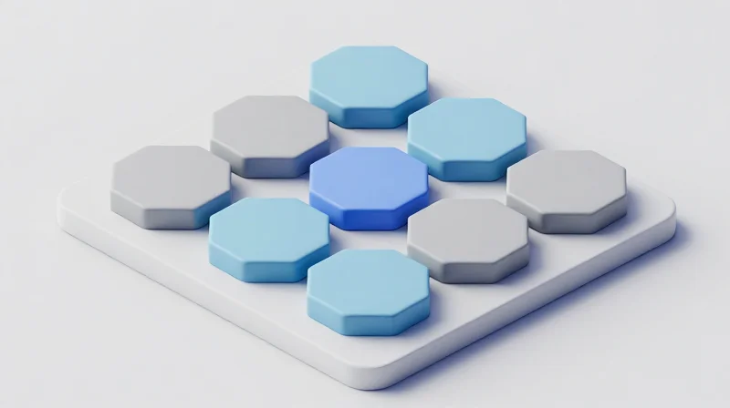Isometric 3D model representing industrial standardization and interoperability