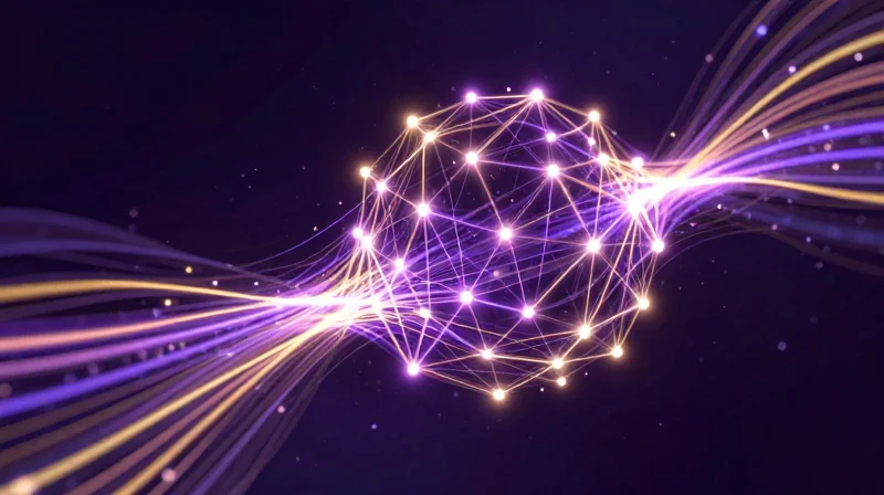 Abstract neural network data flow representing high-bandwidth AI infrastructure.