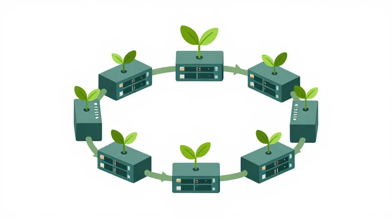 Flat vector illustration representing the circular economy of data center hardware.