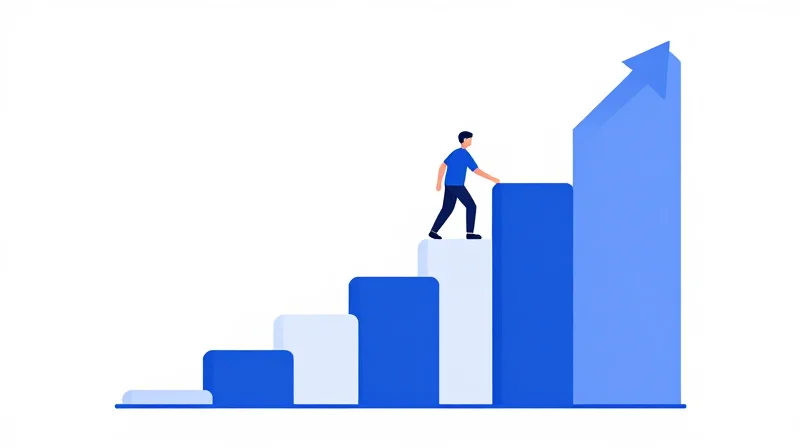Minimalist business illustration showing a rising staircase of cubes representing investment return.
