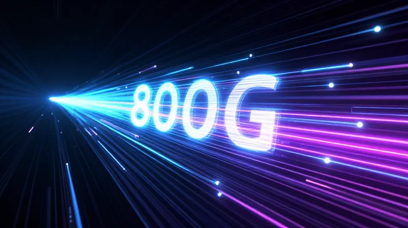 Dynamic light trails representing ultra-high-speed data transmission for future networks.