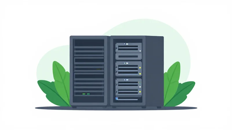 A conceptual illustration of a server rack merging with green foliage to represent environmentally sustainable technology.