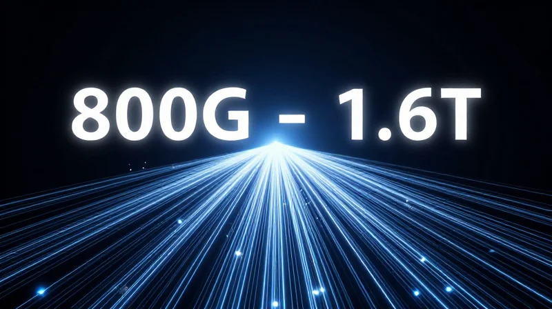 A futuristic path made of fiber optics leading toward a bright 1.6T horizon.