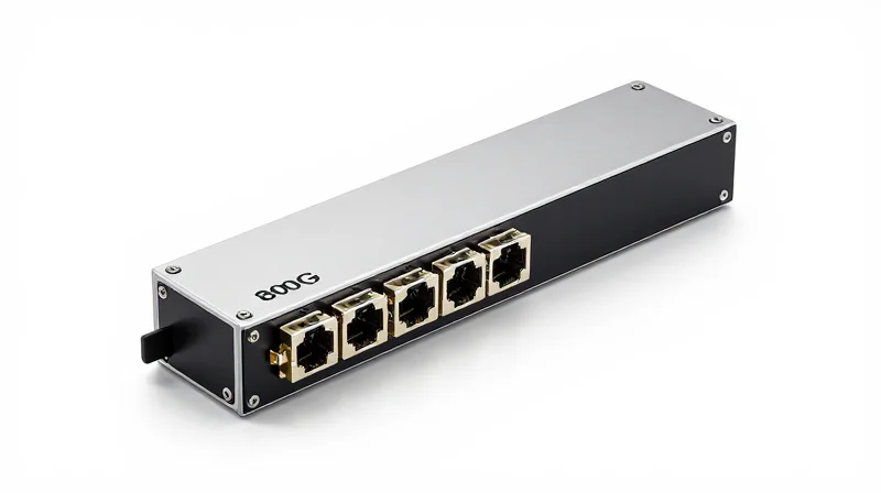Engineering Excellence: The Ubytelink 800G Advantage Professional studio photograph of a high-performance 800G optical transceiver module on a clean white background.
