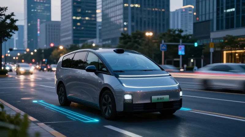Real-Time Response for Autonomous Systems Autonomous vehicle navigating a smart city at night with sensor signals.