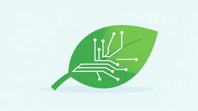 Power Consumption and Environmental Sustainability Conceptual illustration of green energy and digital fiber technology.